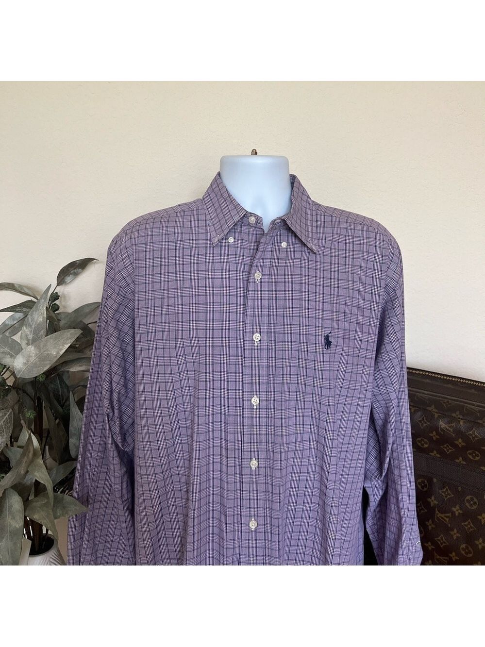 Ralph Lauren Purple Plaid Pattern Button Up Shirt Size 15.5 and 32/33